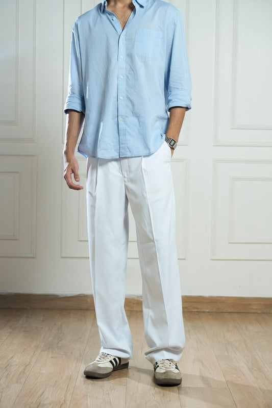 White High-Rise Relaxed Trousers – Korean-Inspired Fit